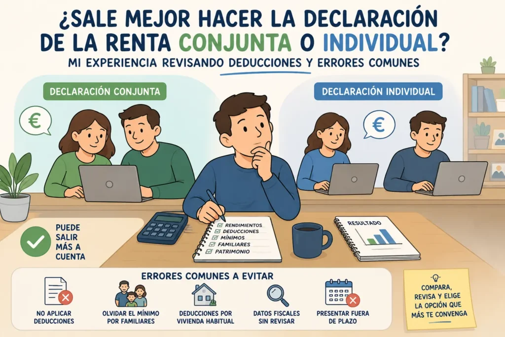Declaración renta conjunta o individual representada en una ilustración sobre la campaña de la renta