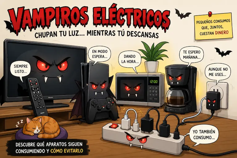 Vampiros eléctricos consumiendo energía en standby en casa