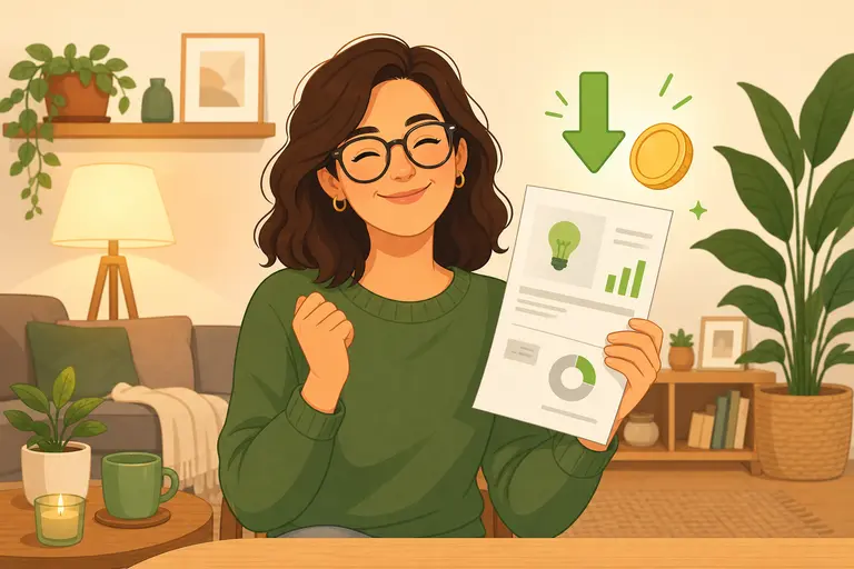 Mujer con gafas satisfecha tras ajustar su potencia contratada de más y ver el ahorro reflejado en su factura