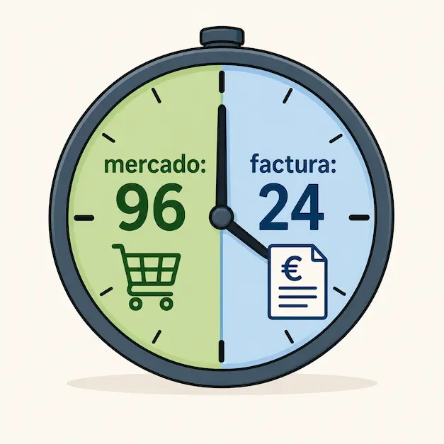 Reloj mostrando la diferencia entre el PVPC 96 precios del mercado y los 24 precios de tu factura