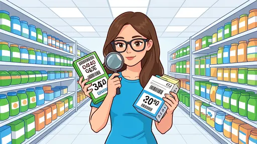 Mujer con gafas comparando el precio por unidad de medida de dos productos con una lupa en un supermercado
