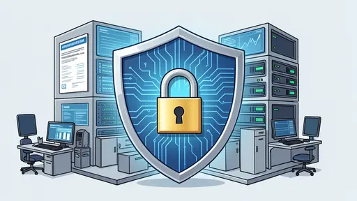 Escudo digital protegiendo un portátil y una pequeña oficina, representando un seguro de ciberseguridad