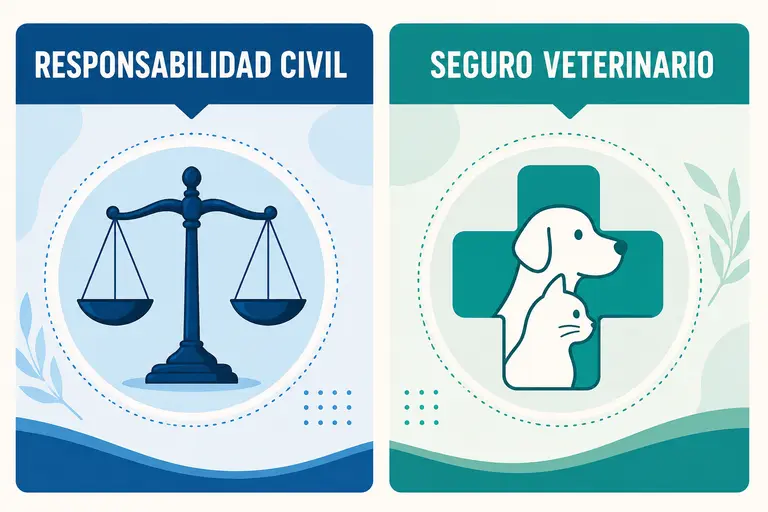 Los dos tipos de seguro para mascotas: responsabilidad civil y seguro veterinario, comparados visualmente